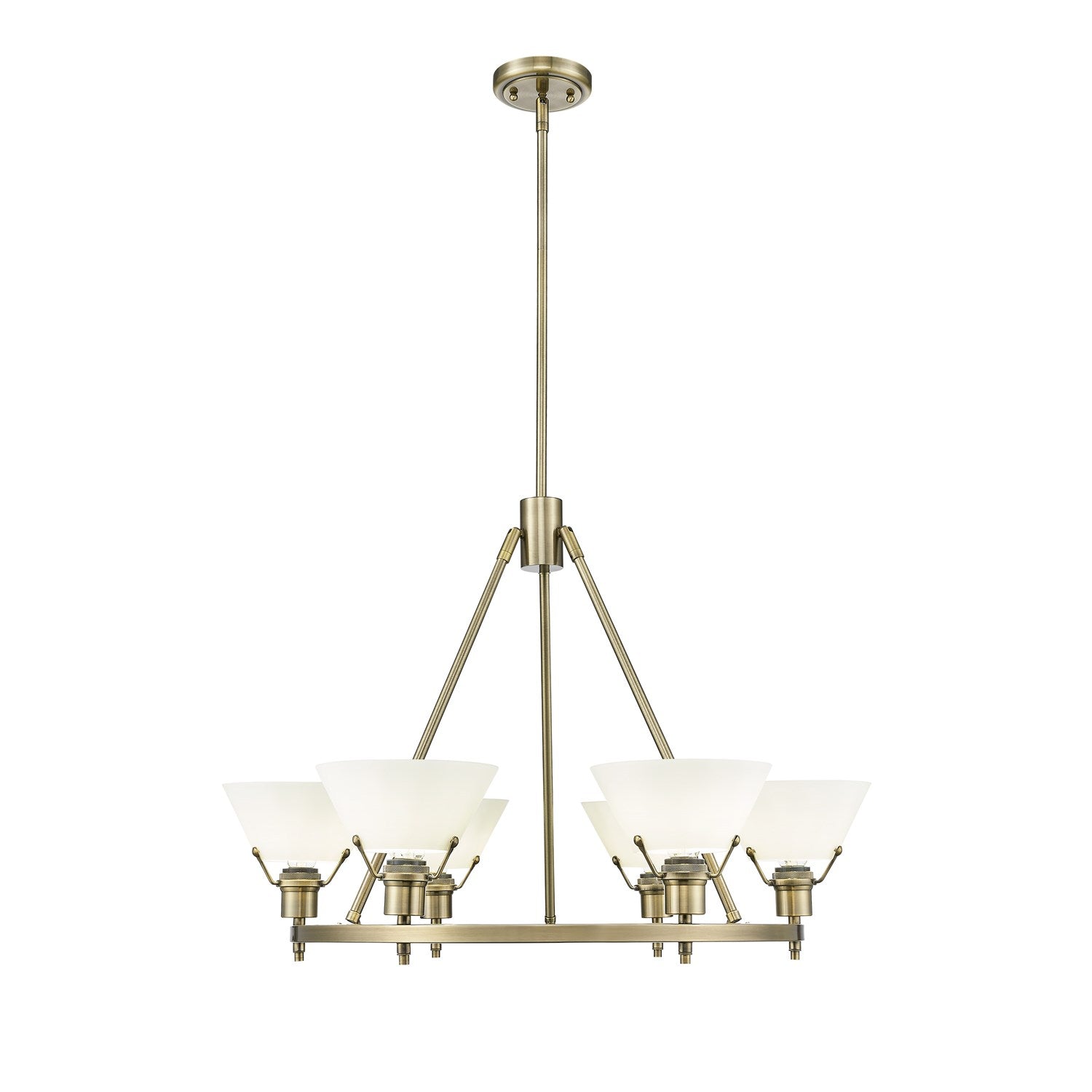 Ab 6 Light Chandelier In Aged Brass With Opal Glass