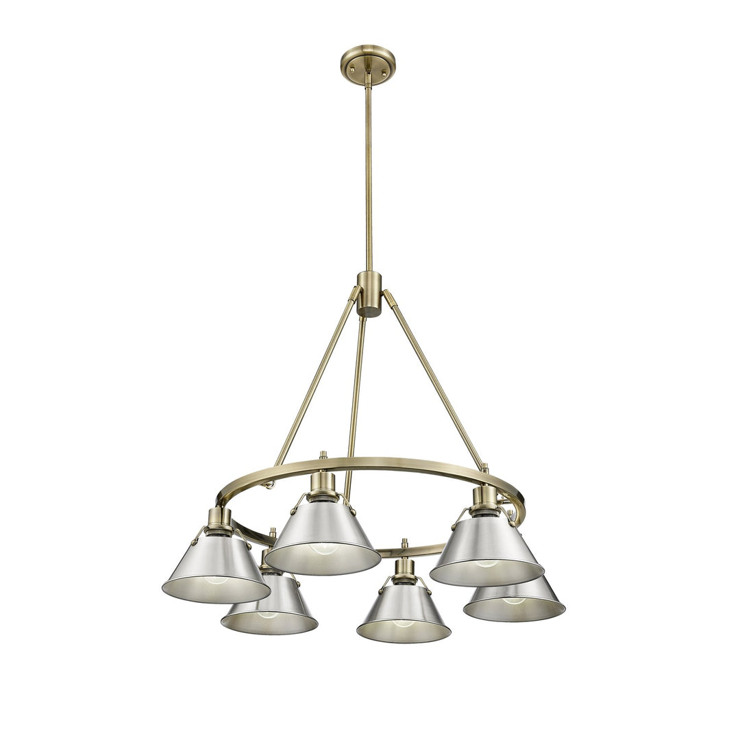 Ab 6 Light Chandelier In Aged Brass With Pewter Shades by Golden