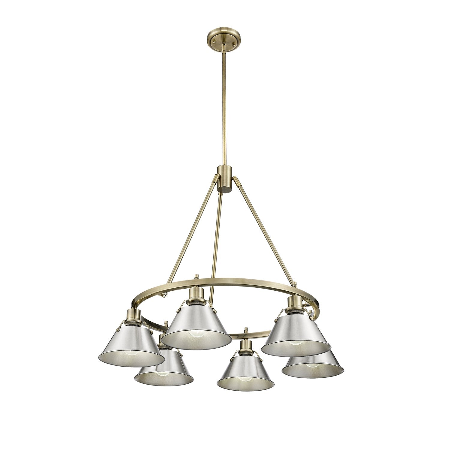 Ab 6 Light Chandelier In Aged Brass With Pewter Shades by Golden