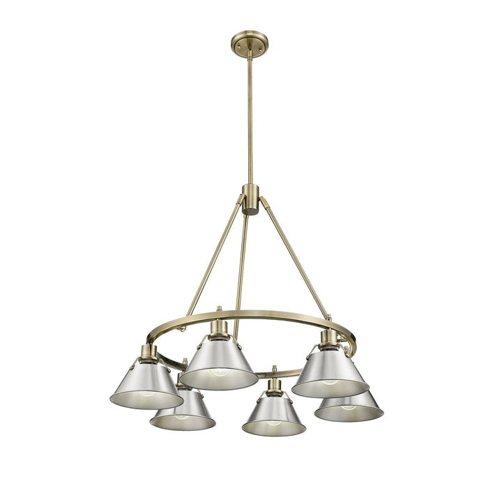 Ab 6 Light Chandelier In Aged Brass With Pewter Shades by Golden