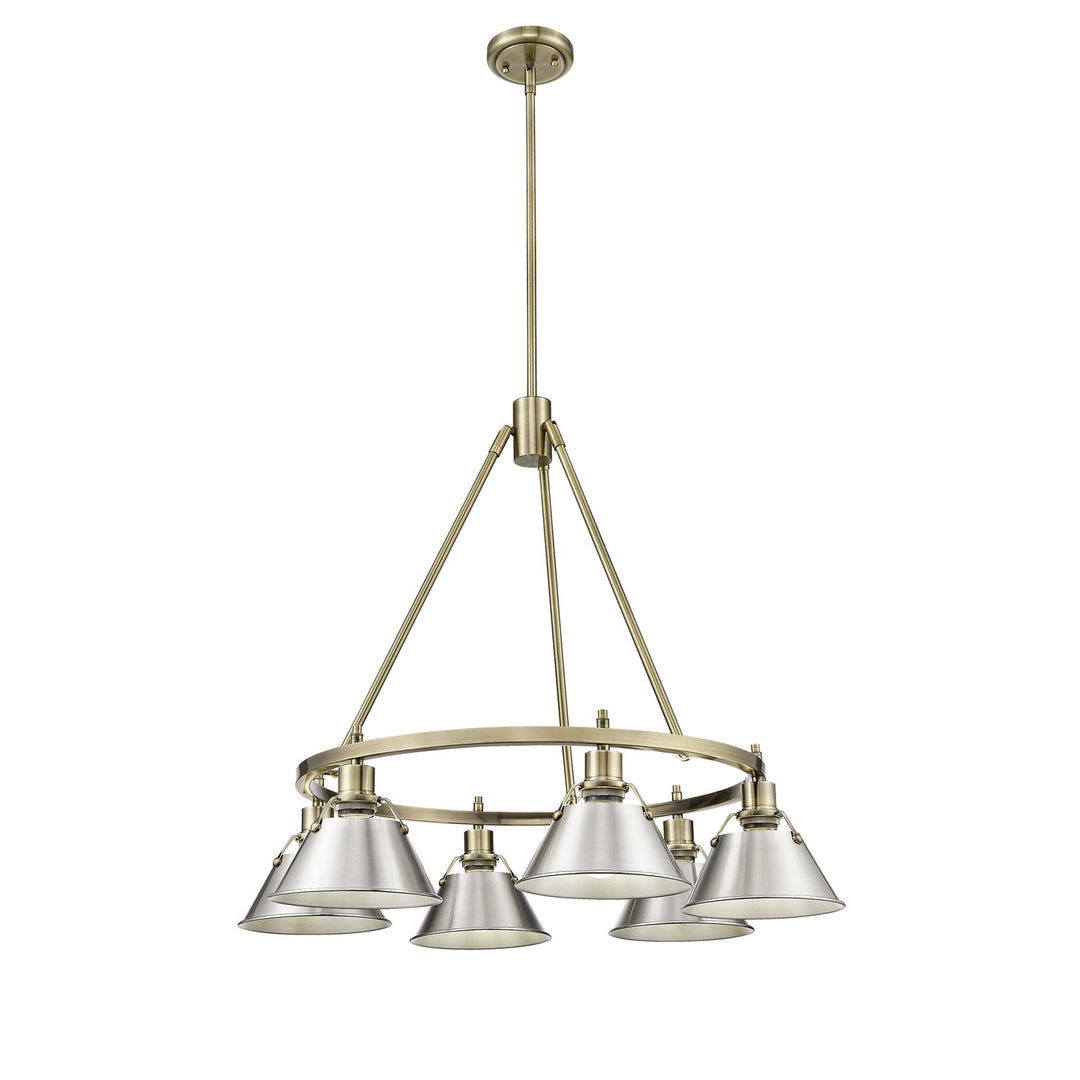 Ab 6 Light Chandelier In Aged Brass With Pewter Shades