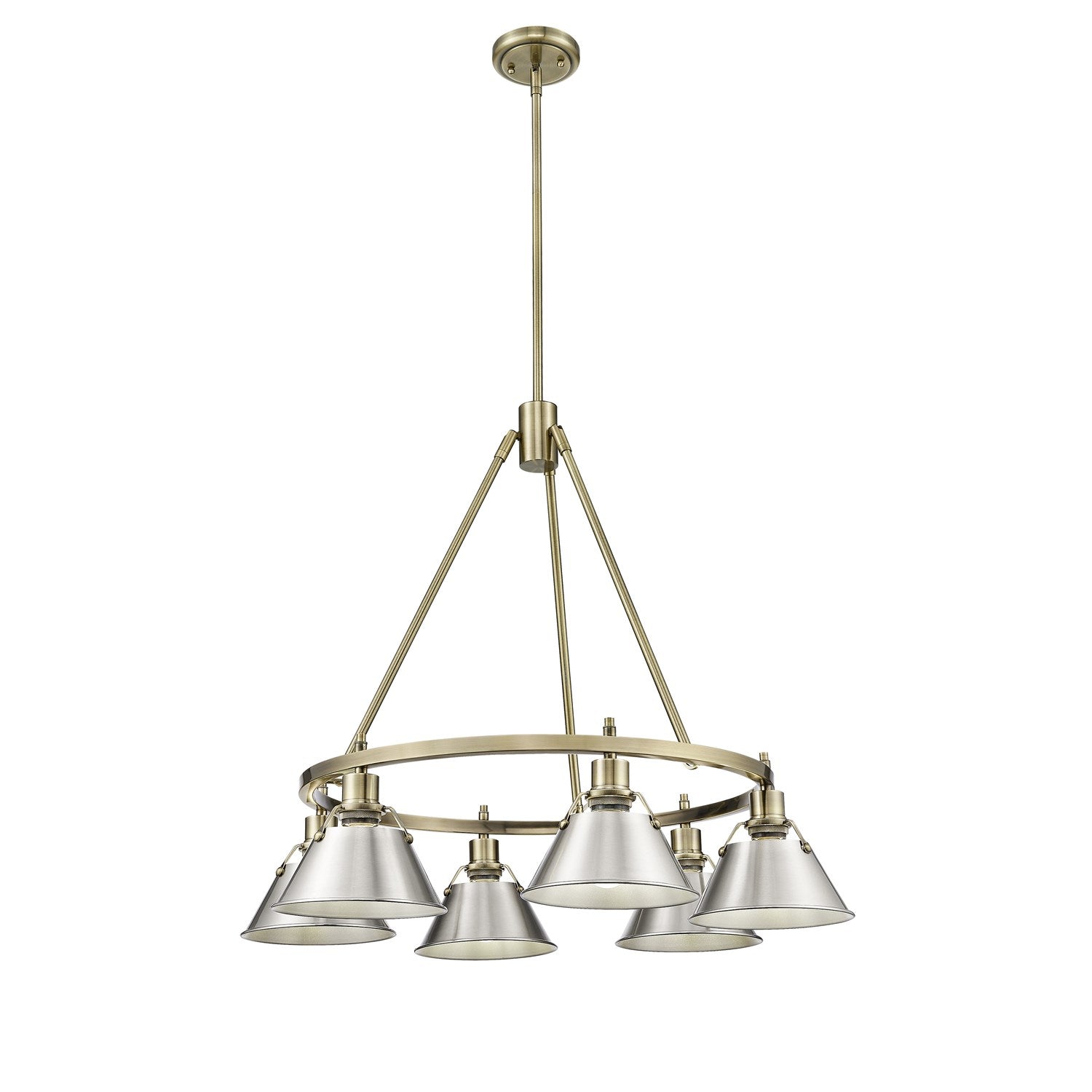 Ab 6 Light Chandelier In Aged Brass With Pewter Shades