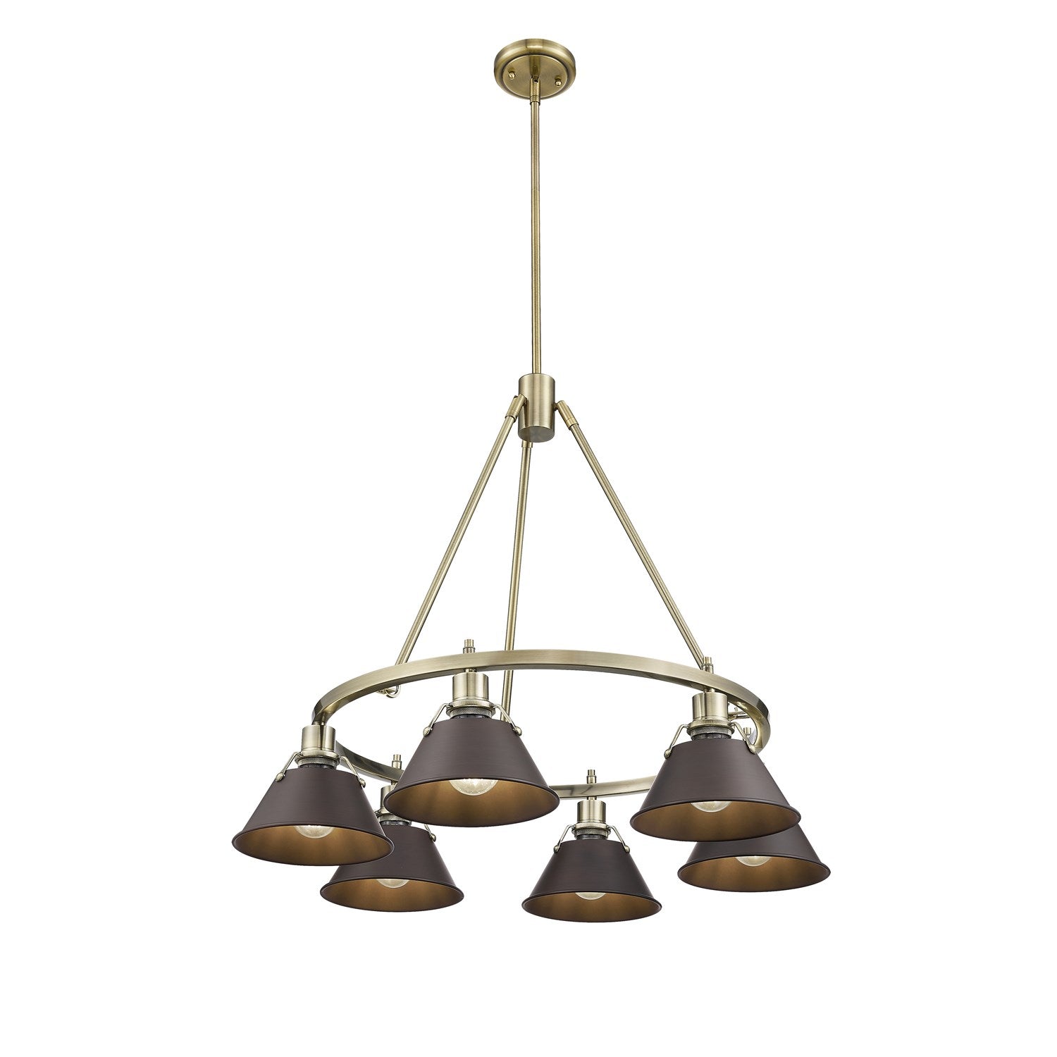 Ab 6 Light Chandelier In Aged Brass With Rubbed Bronze Shades by Golden