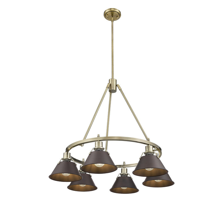 Ab 6 Light Chandelier In Aged Brass With Rubbed Bronze Shades by Golden