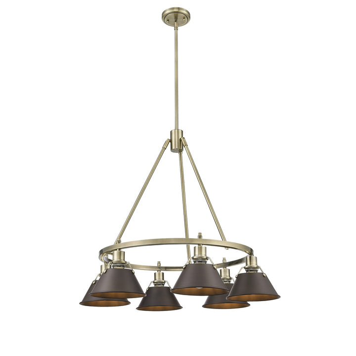 Ab 6 Light Chandelier In Aged Brass With Rubbed Bronze Shades