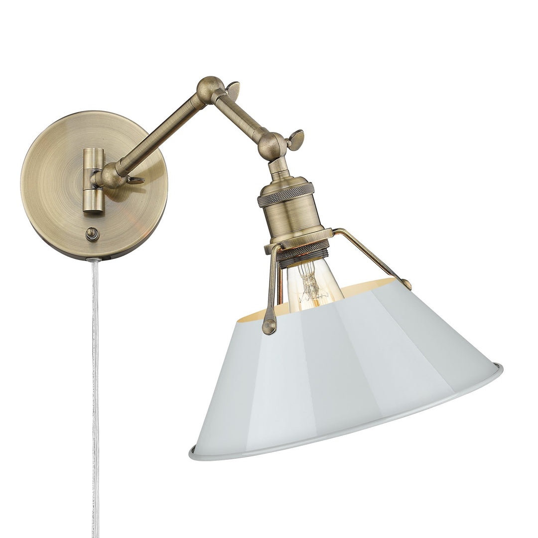 Ab 1 Light Articulating Wall Sconce In Aged Brass With Dusky Blue Shade by Golden