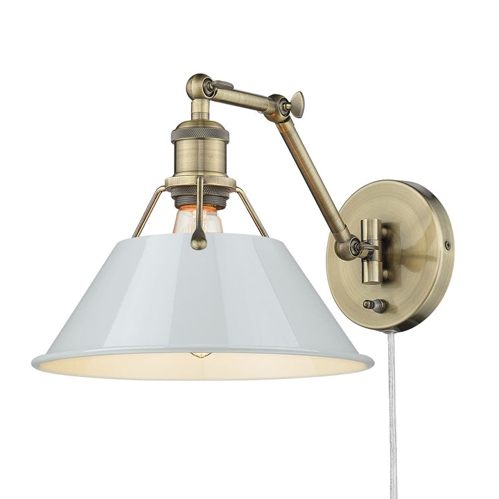 Ab 1 Light Articulating Wall Sconce In Aged Brass With Dusky Blue Shade
