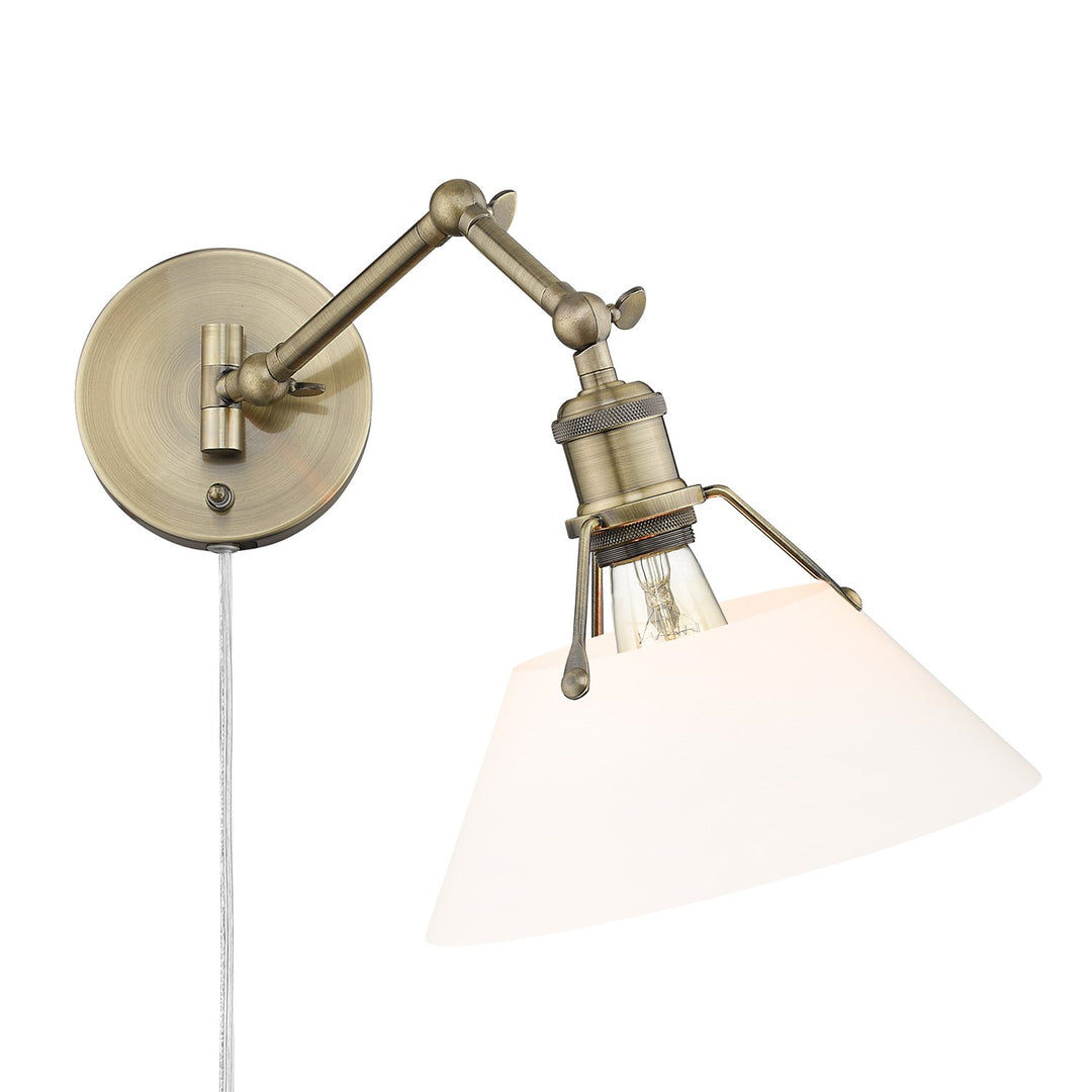 Ab 1 Light Articulating Wall Sconce In Aged Brass With Opal Glass by Golden