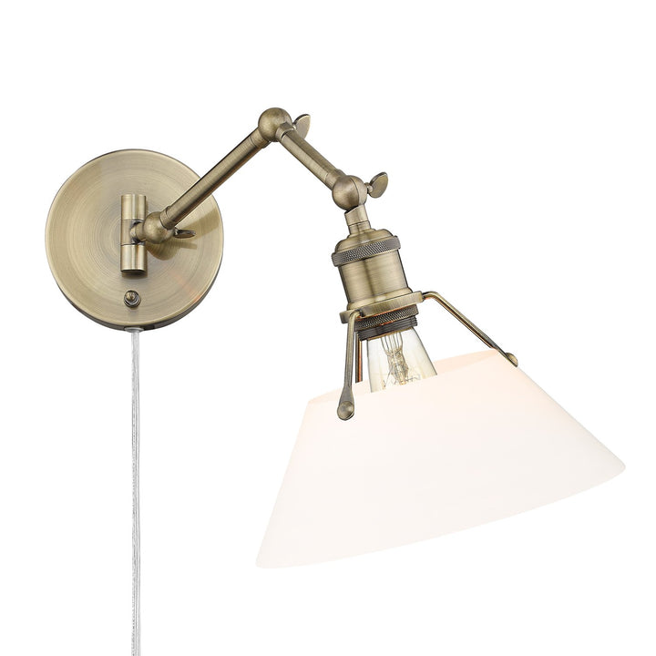 Ab 1 Light Articulating Wall Sconce In Aged Brass With Opal Glass by Golden