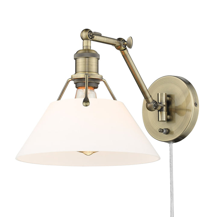 Ab 1 Light Articulating Wall Sconce In Aged Brass With Opal Glass