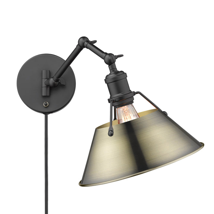 Blk 1 Light Articulating Wall Sconce In Matte Black With Aged Brass Shade by Golden