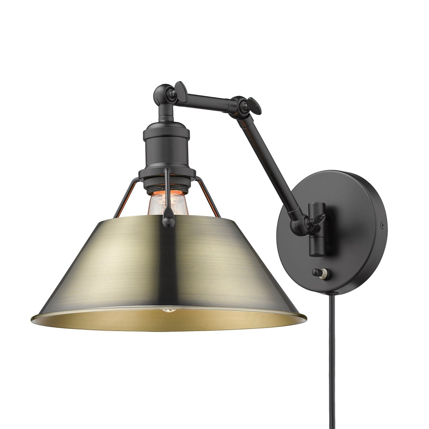 Blk 1 Light Articulating Wall Sconce In Matte Black With Aged Brass Shade