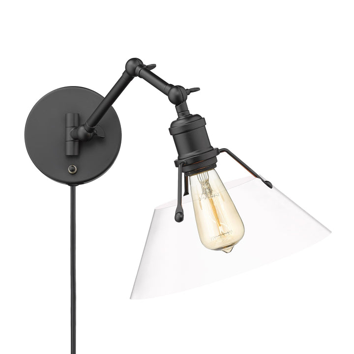 Blk 1 Light Articulating Wall Sconce In Matte Black With Clear Glass by Golden