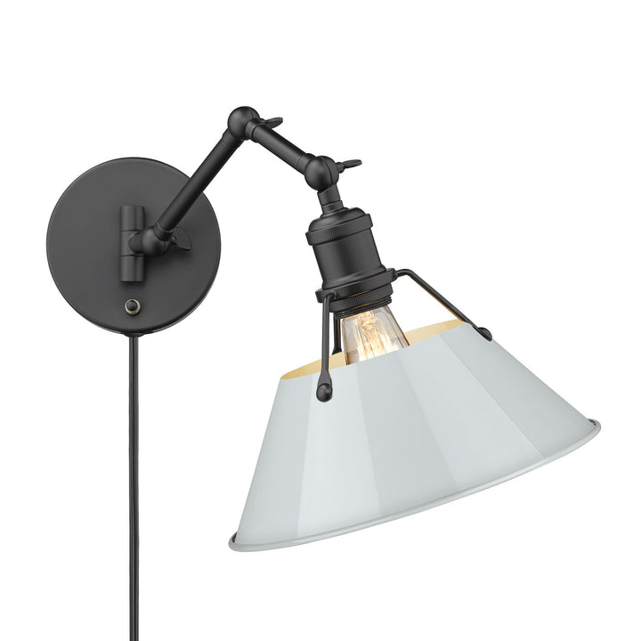 Blk 1 Light Articulating Wall Sconce In Matte Black With Dusky Blue Shade by Golden