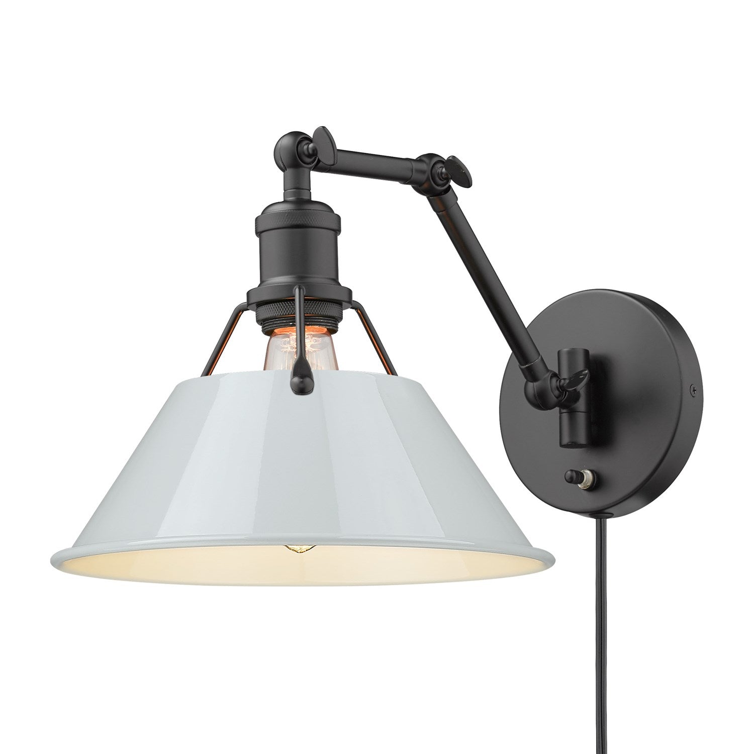 Blk 1 Light Articulating Wall Sconce In Matte Black With Dusky Blue Shade