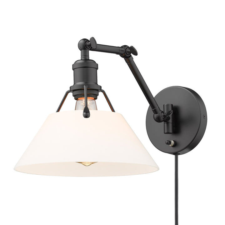 Blk 1 Light Articulating Wall Sconce In Matte Black With Opal Glass