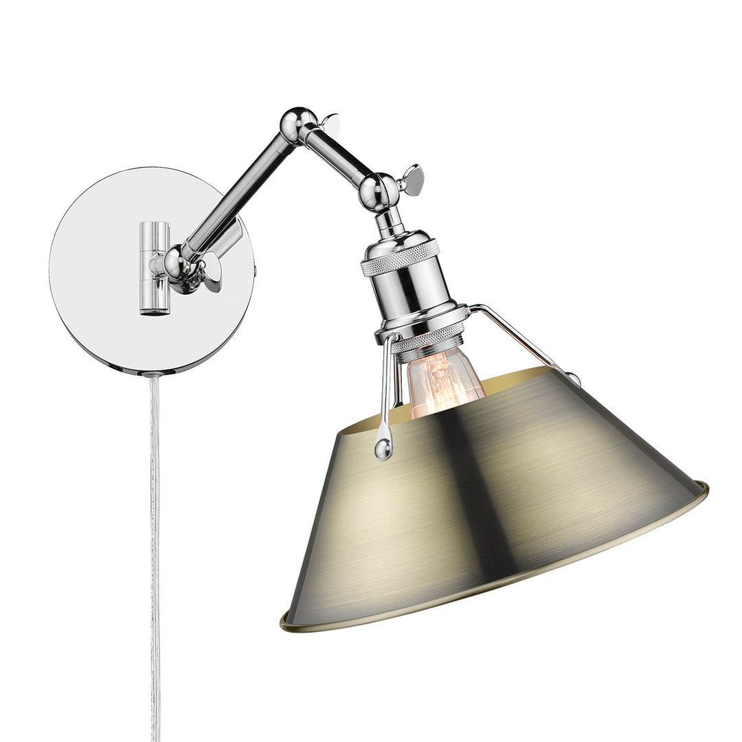 Ch 1 Light Articulating Wall Sconce In Chrome With Aged Brass Shade by Golden