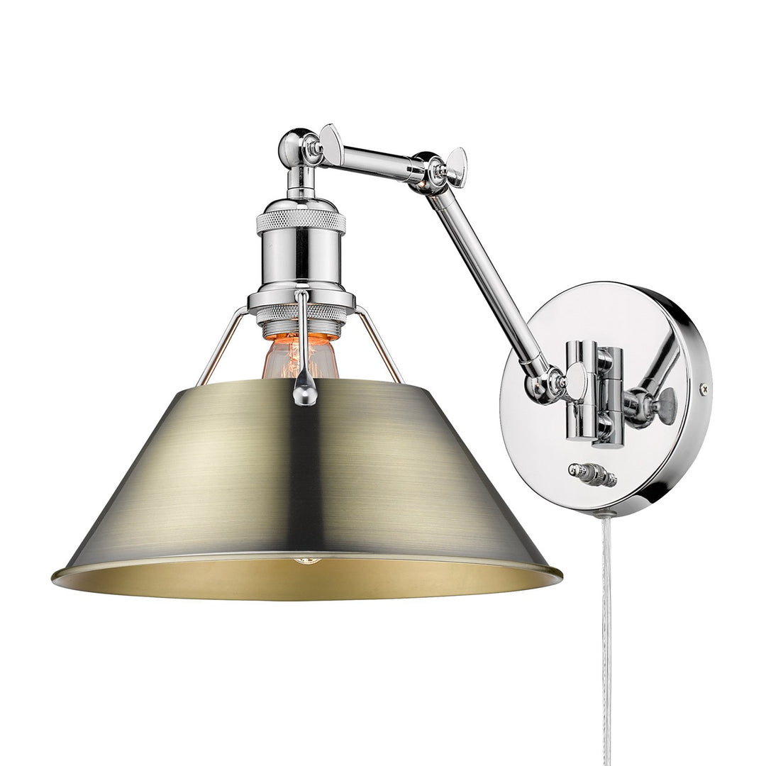Ch 1 Light Articulating Wall Sconce In Chrome With Aged Brass Shade