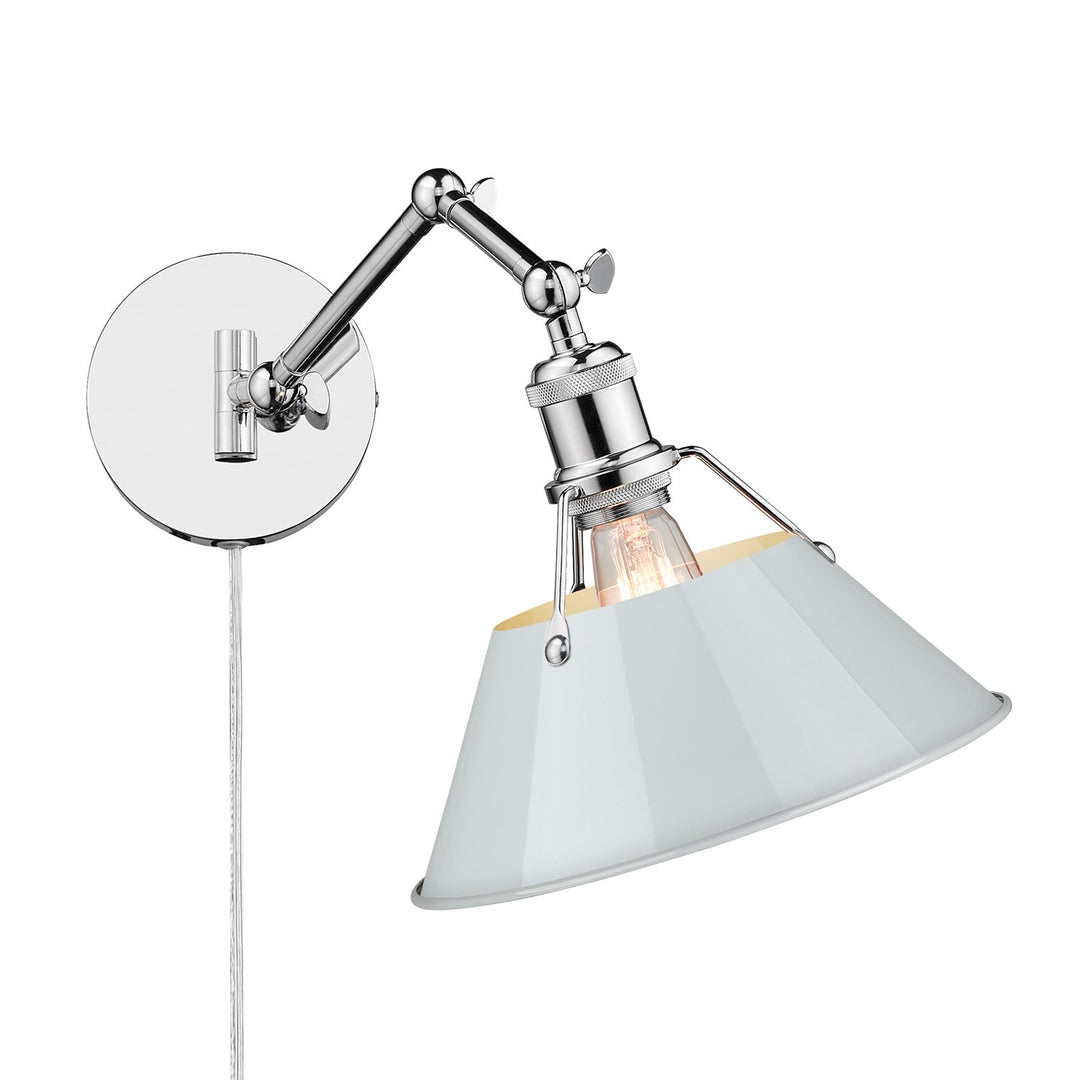 Ch 1 Light Articulating Wall Sconce In Chrome With Dusky Blue Shade by Golden