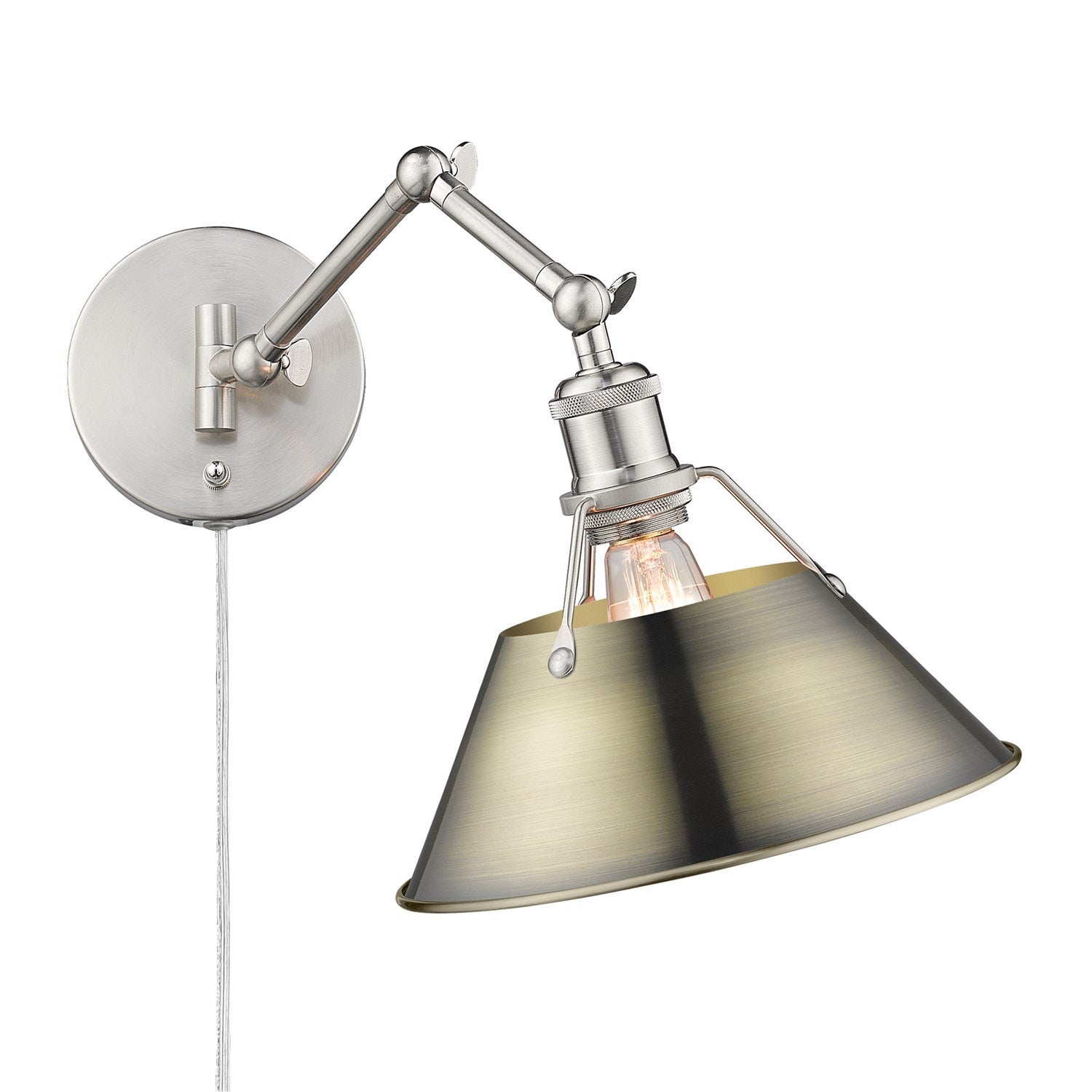 Pw 1 Light Articulating Wall Sconce In Pewter With Aged Brass Shade by Golden