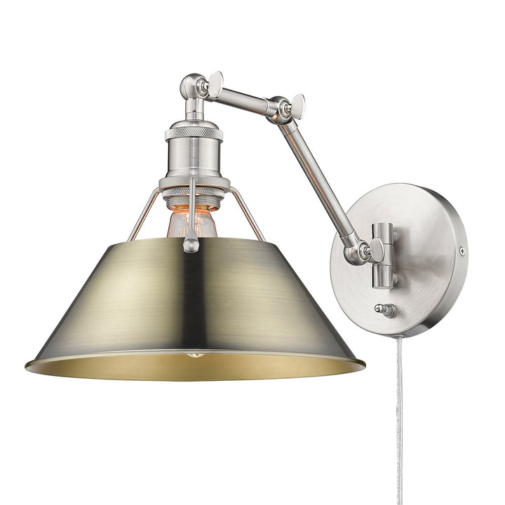 Pw 1 Light Articulating Wall Sconce In Pewter With Aged Brass Shade