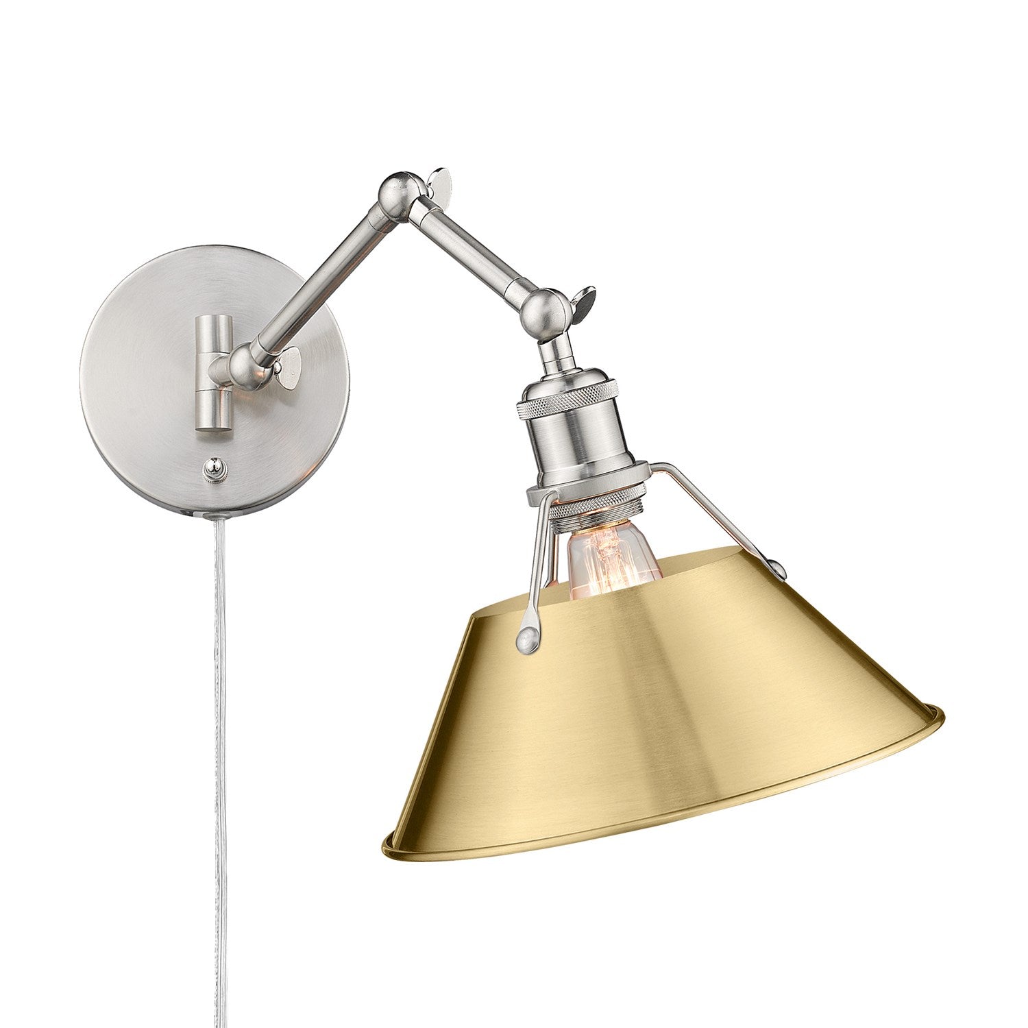 Pw 1 Light Articulating Wall Sconce In Pewter With Brushed Bronze Shade by Golden