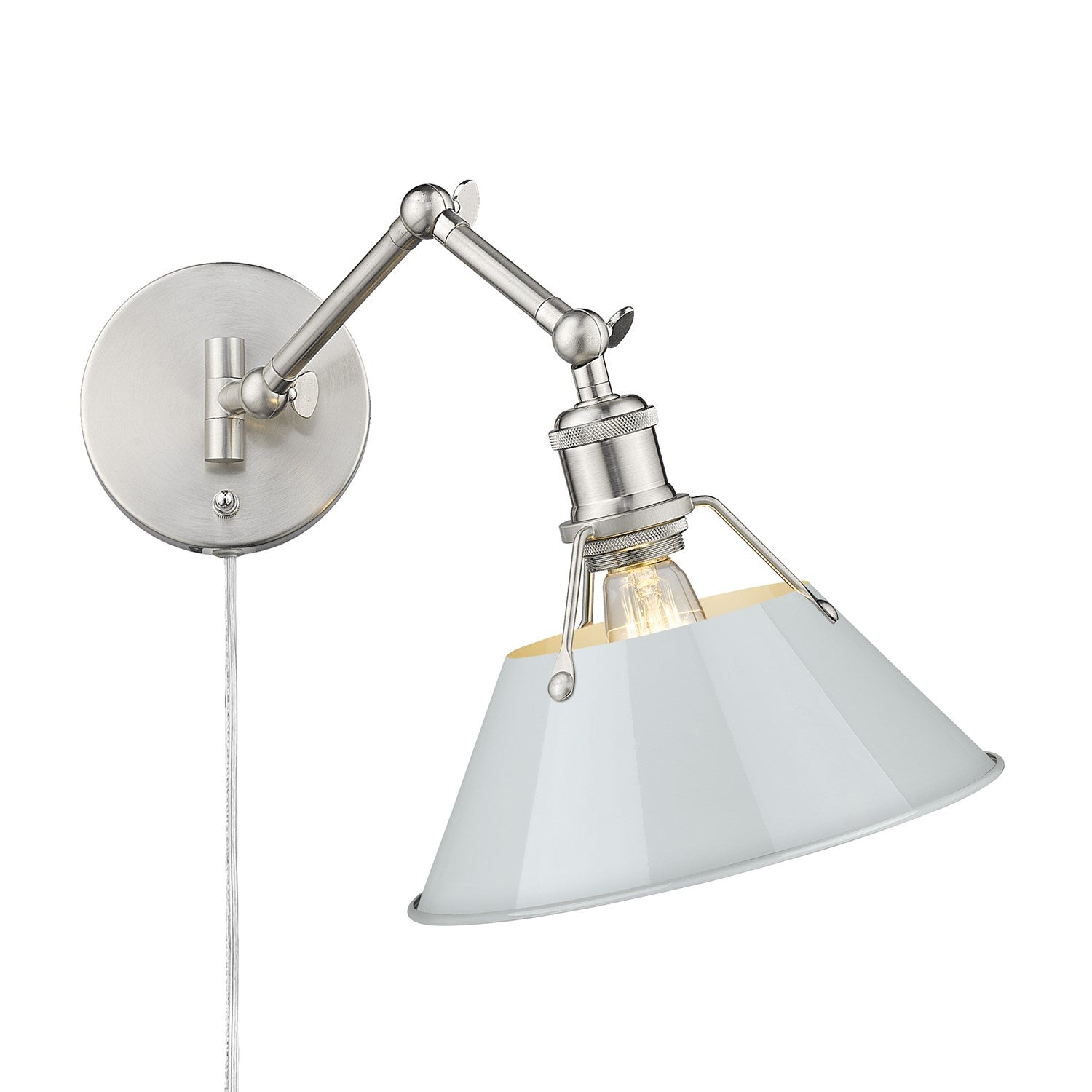 Pw 1 Light Articulating Wall Sconce In Pewter With Dusky Blue Shade by Golden