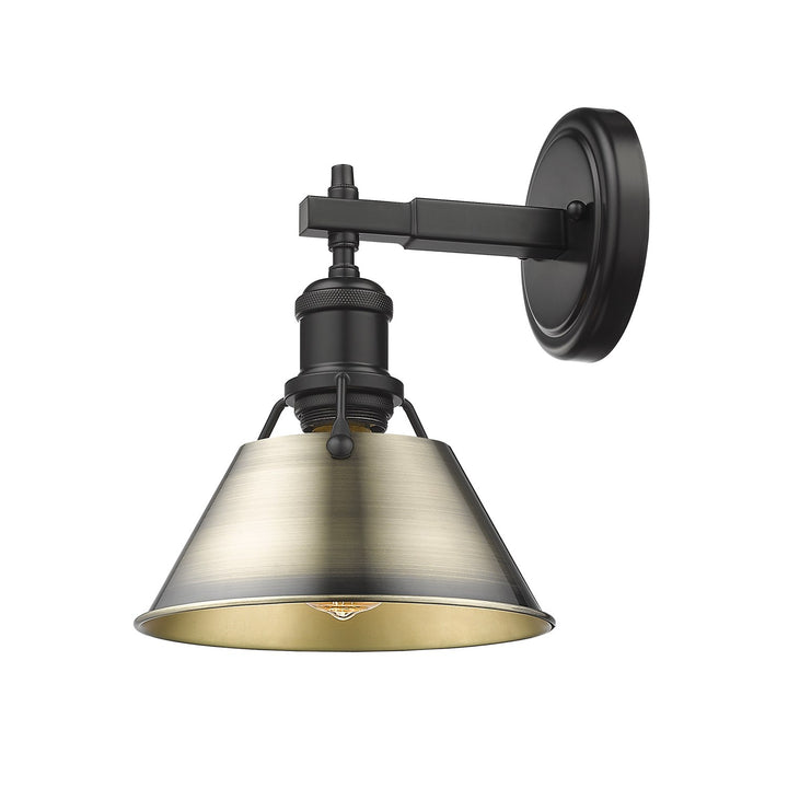 Blk 1 Light Bath Vanity In Matte Black With Aged Brass Shade