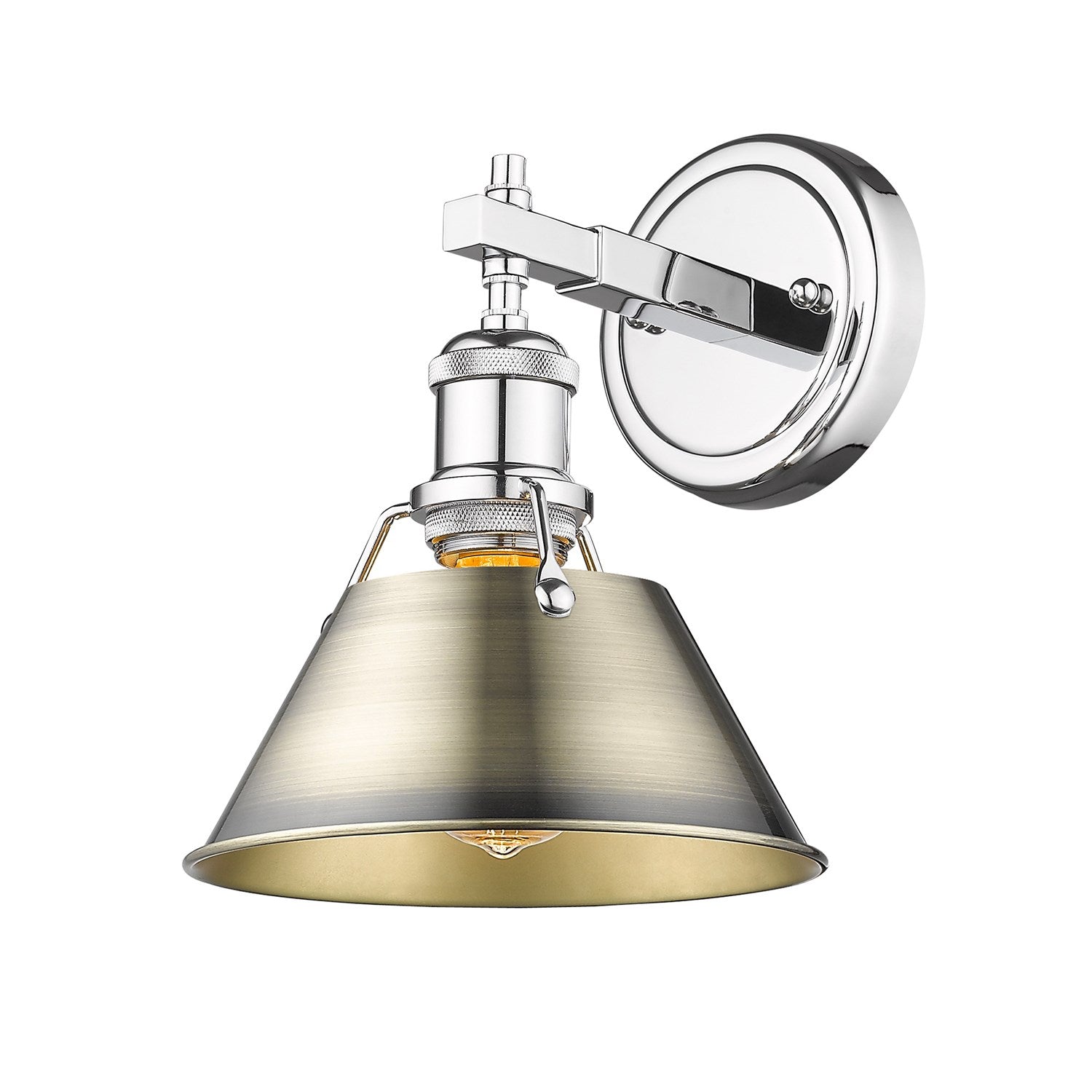 Ch 1 Light Bath Vanity In Chrome With Aged Brass Shade by Golden