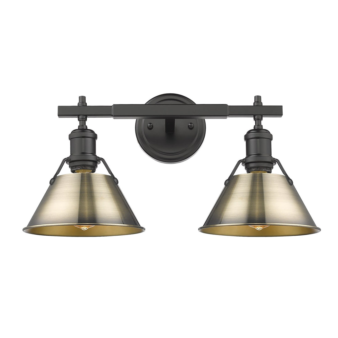 Blk 2 Light Bath Vanity In Matte Black With Aged Brass Shades by Golden