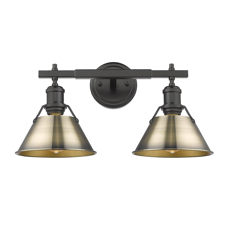 Blk 2 Light Bath Vanity In Matte Black With Aged Brass Shades by Golden