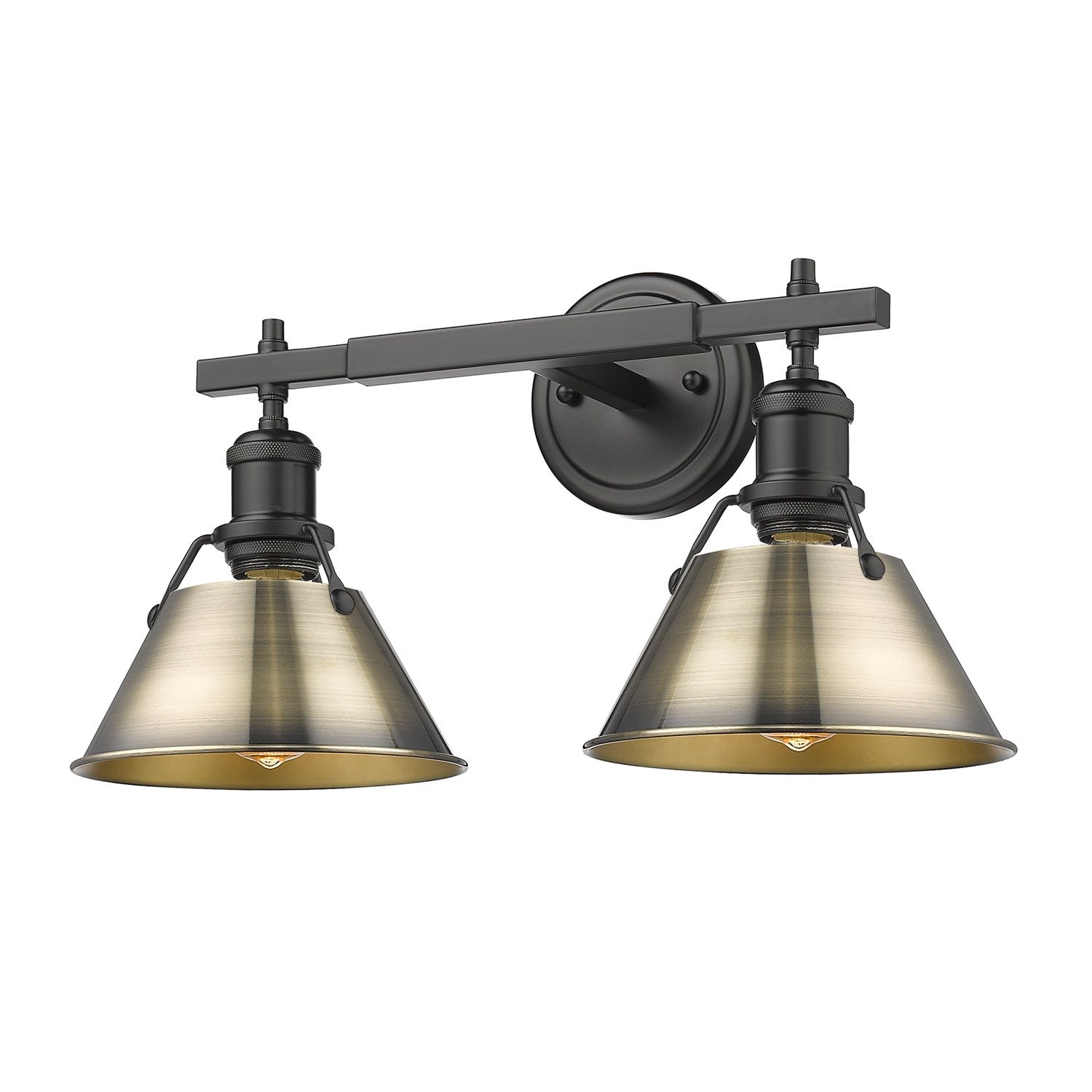 Blk 2 Light Bath Vanity In Matte Black With Aged Brass Shades