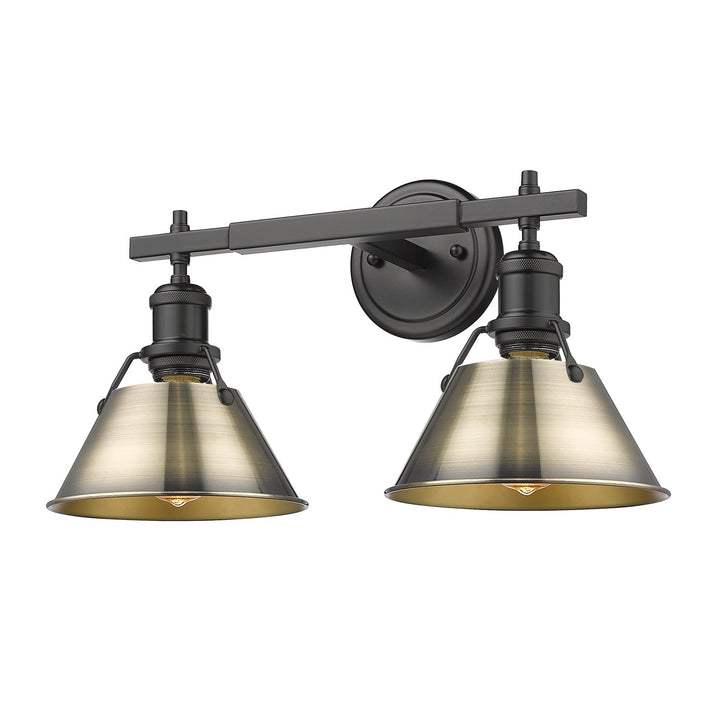 Blk 2 Light Bath Vanity In Matte Black With Aged Brass Shades