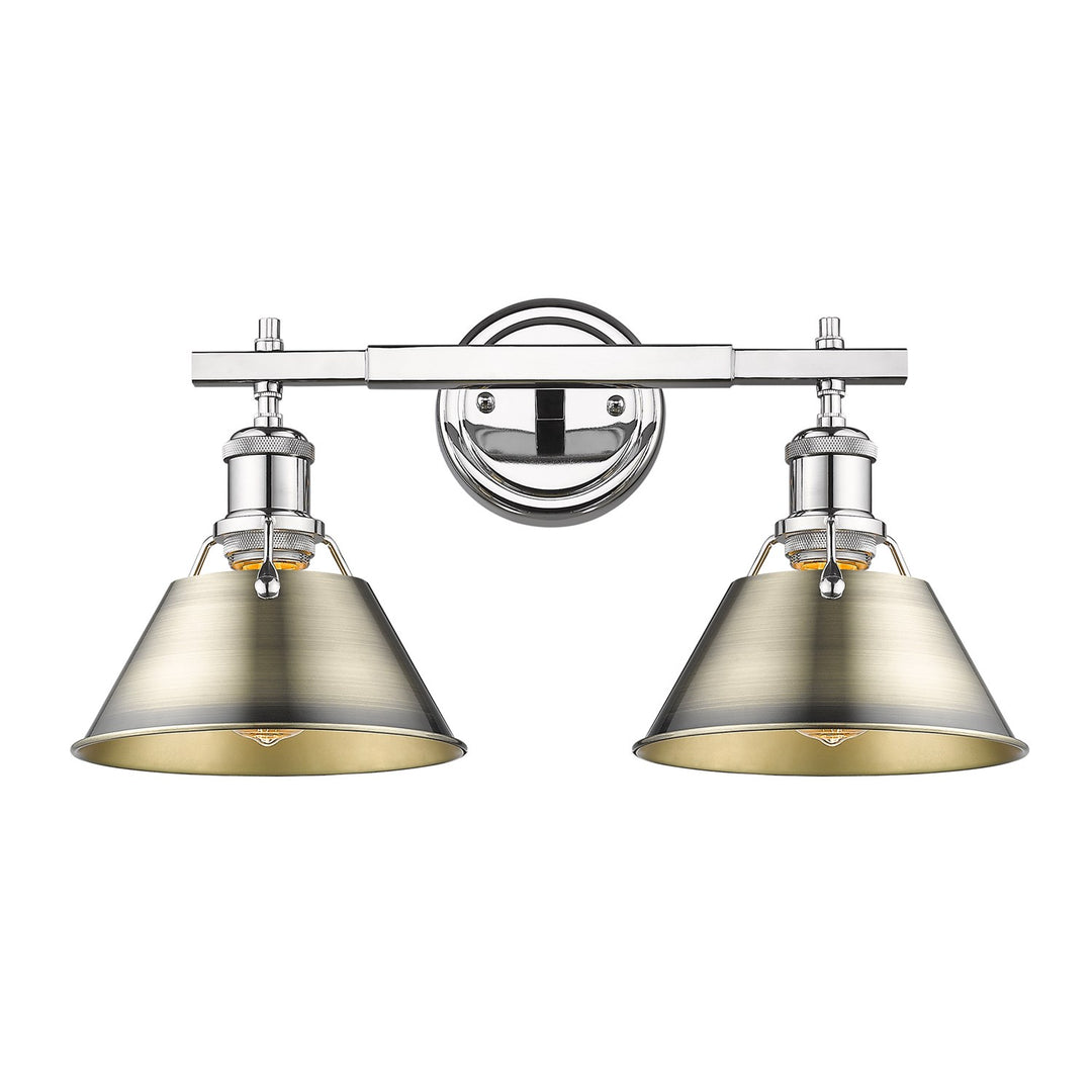 Ch 2 Light Bath Vanity In Chrome With Aged Brass Shades by Golden