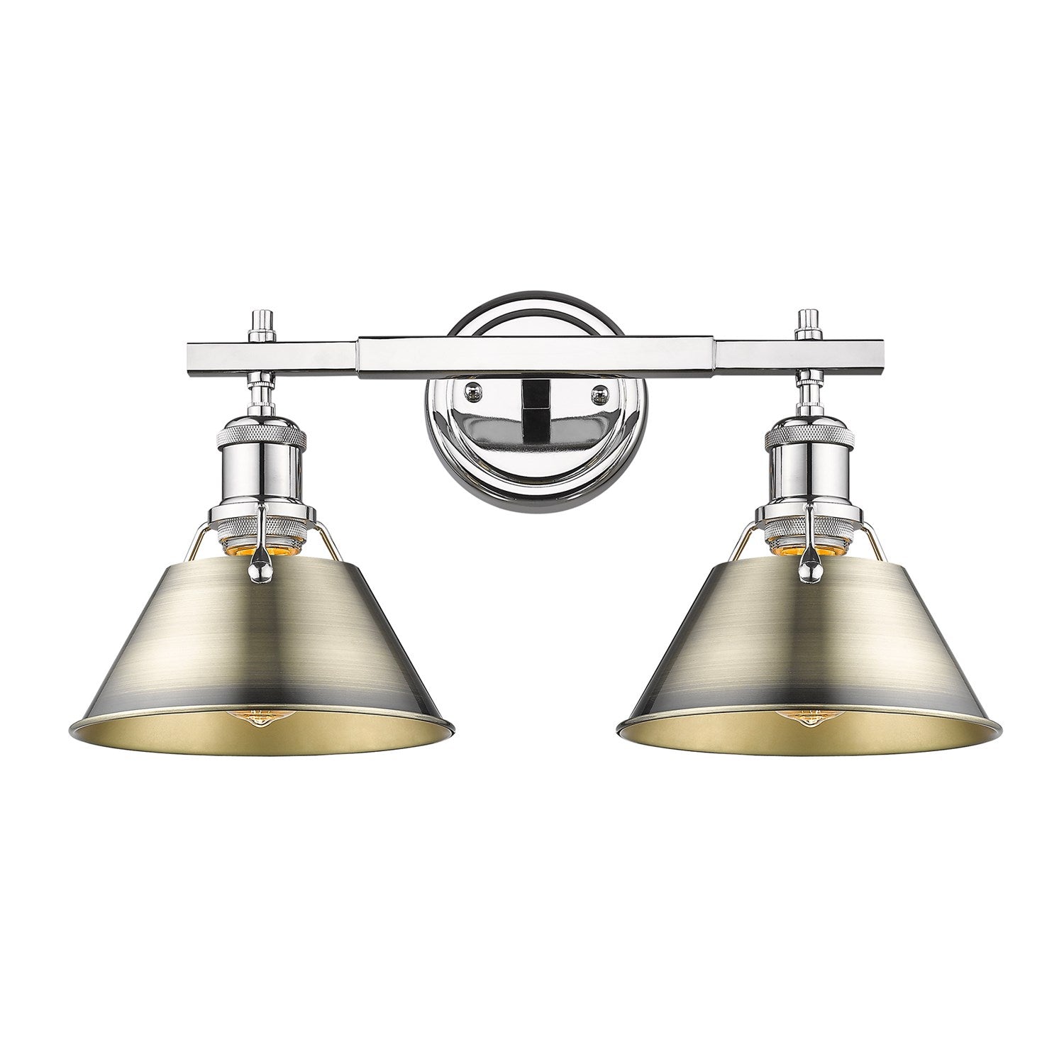Ch 2 Light Bath Vanity In Chrome With Aged Brass Shades by Golden