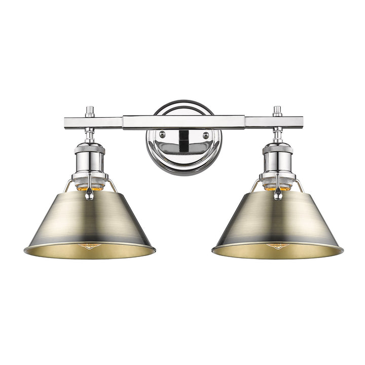 Ch 2 Light Bath Vanity In Chrome With Aged Brass Shades by Golden