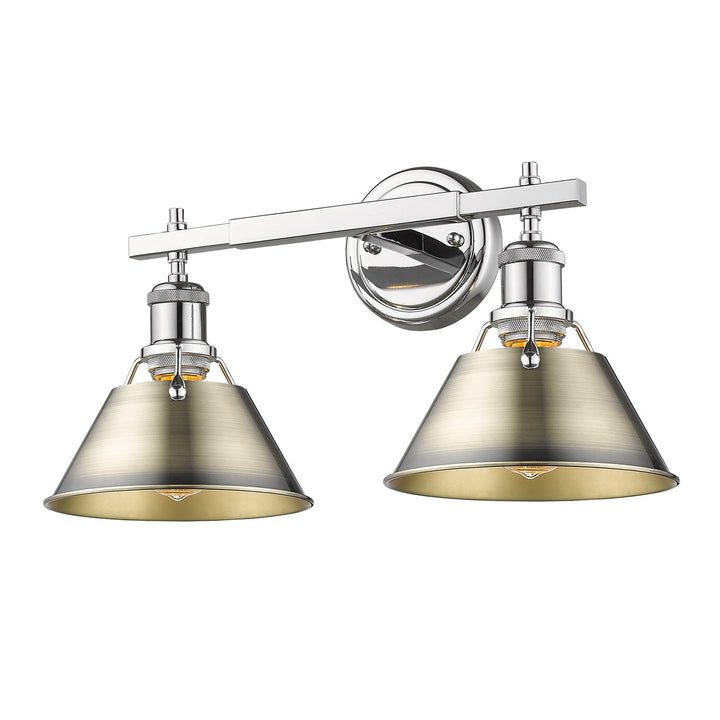 Ch 2 Light Bath Vanity In Chrome With Aged Brass Shades