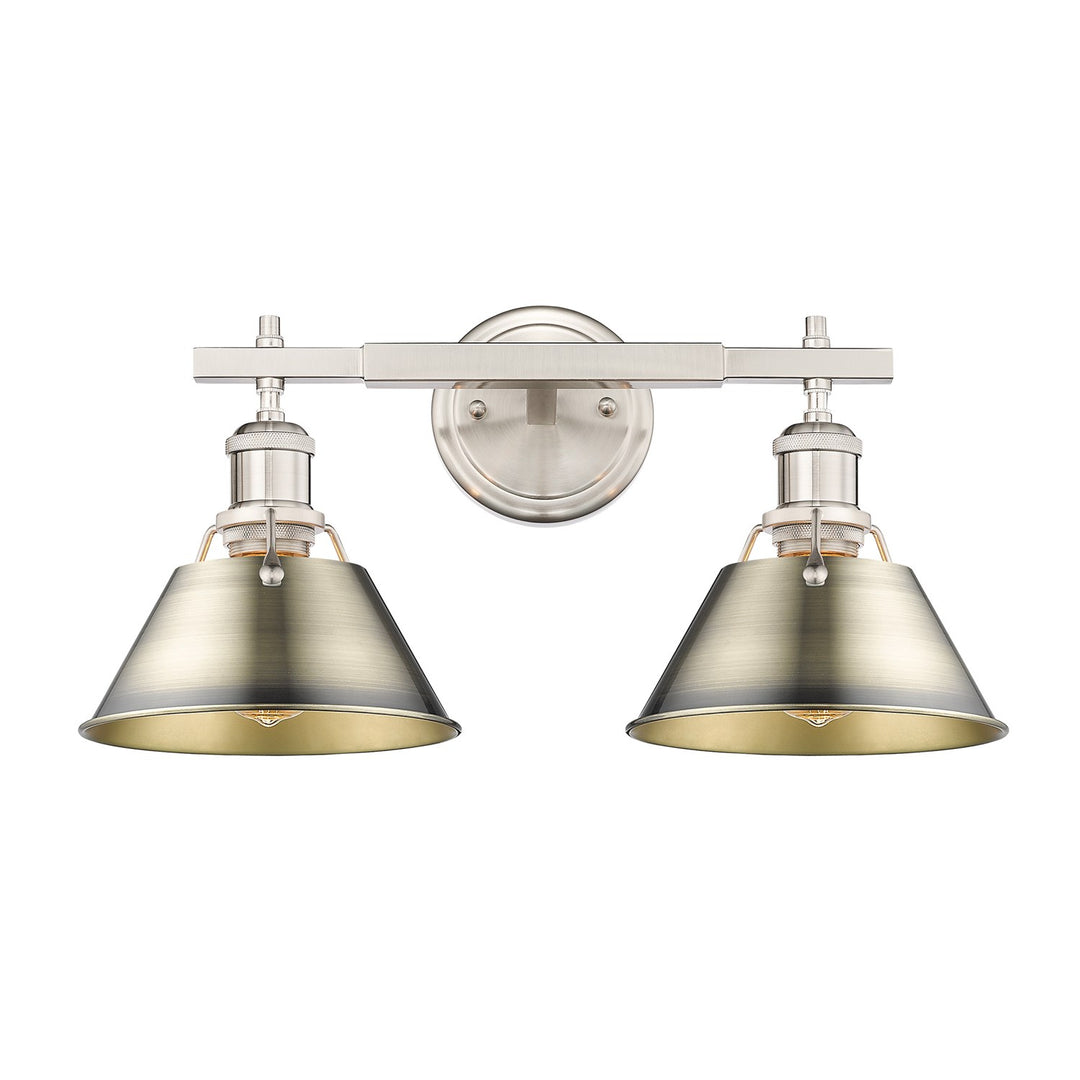 Pw 2 Light Bath Vanity In Pewter With Aged Brass Shades by Golden