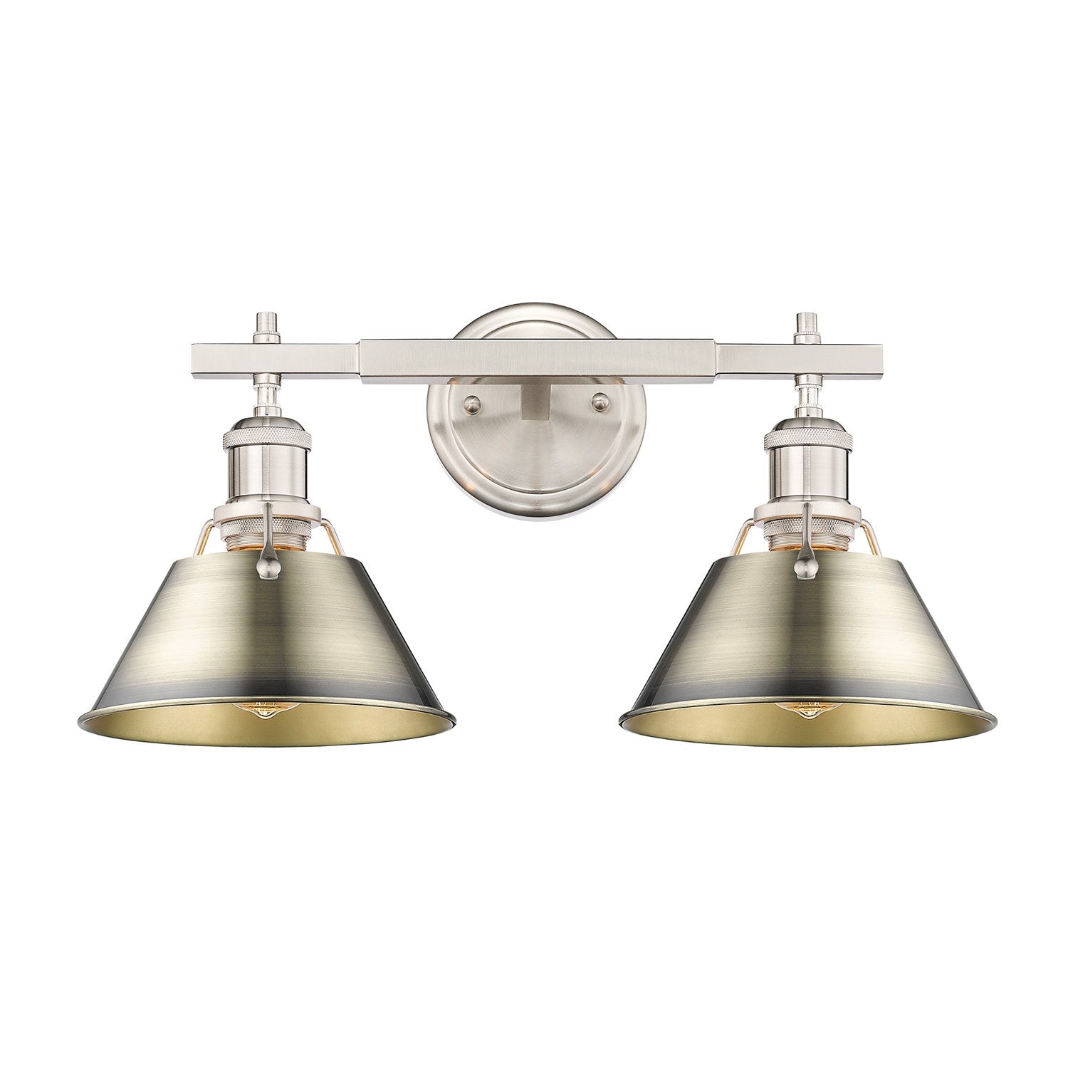 Pw 2 Light Bath Vanity In Pewter With Aged Brass Shades by Golden