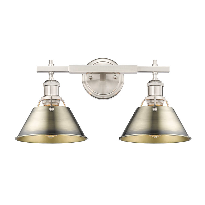 Pw 2 Light Bath Vanity In Pewter With Aged Brass Shades by Golden