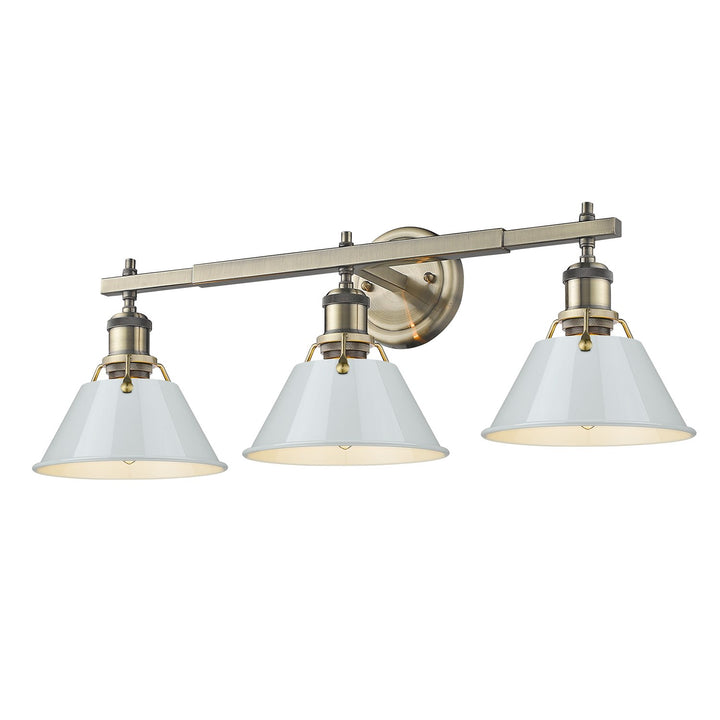 Ab 3 Light Bath Vanity In Aged Brass With Dusky Blue Shades