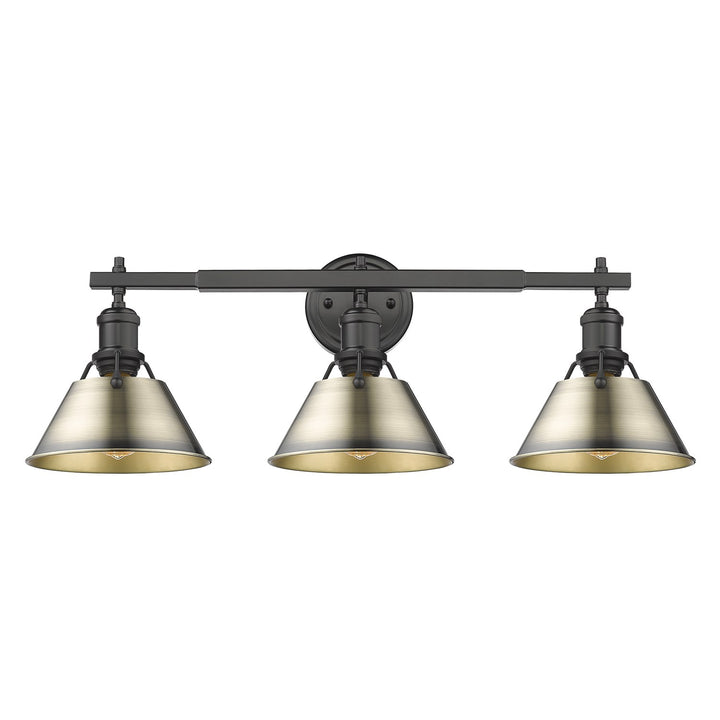Blk 3 Light Bath Vanity In Matte Black With Aged Brass Shades by Golden