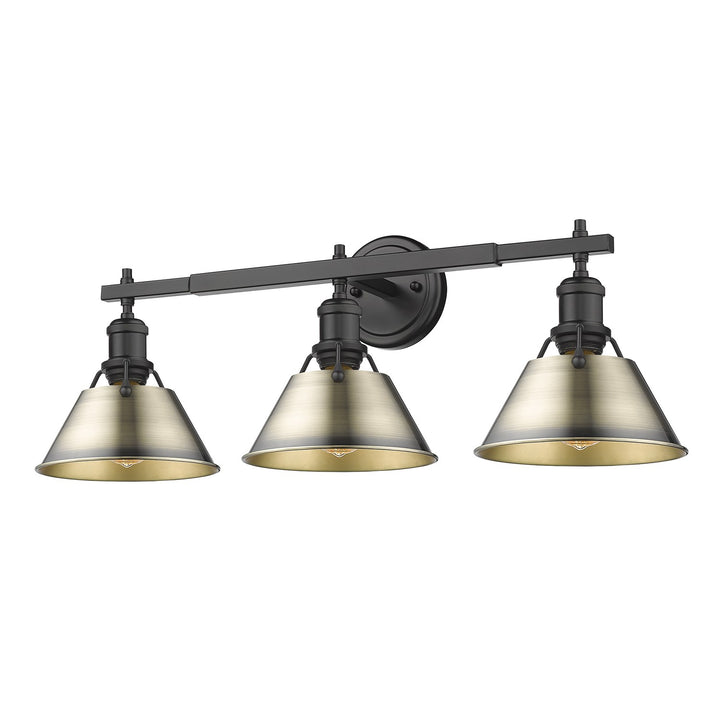 Blk 3 Light Bath Vanity In Matte Black With Aged Brass Shades