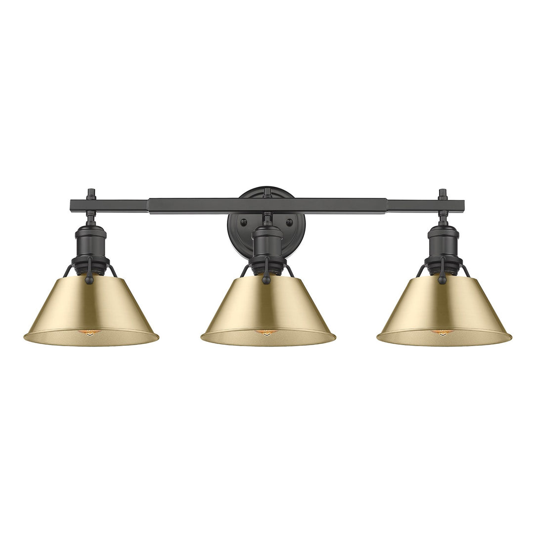 Blk 3 Light Bath Vanity In Matte Black With Brushed Bronze Shades by Golden