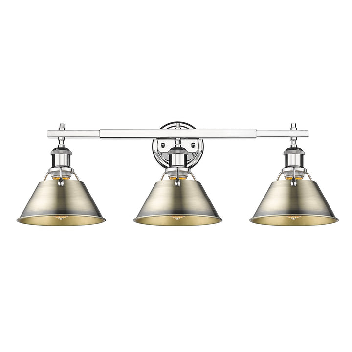Ch 3 Light Bath Vanity In Chrome With Aged Brass Shades by Golden