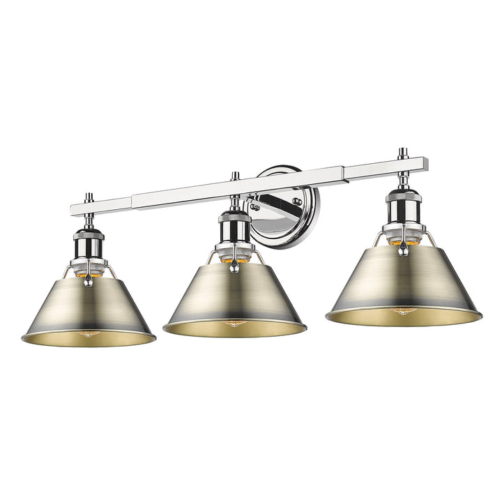 Ch 3 Light Bath Vanity In Chrome With Aged Brass Shades