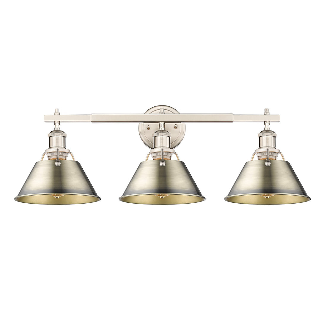 Pw 3 Light Bath Vanity In Pewter With Aged Brass Shades by Golden