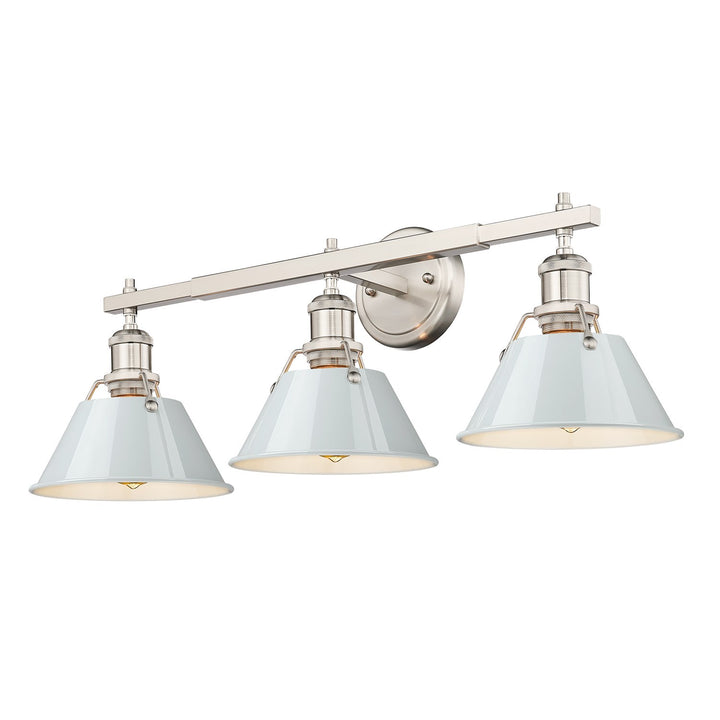 Pw 3 Light Bath Vanity In Pewter With Dusky Blue Shades by Golden