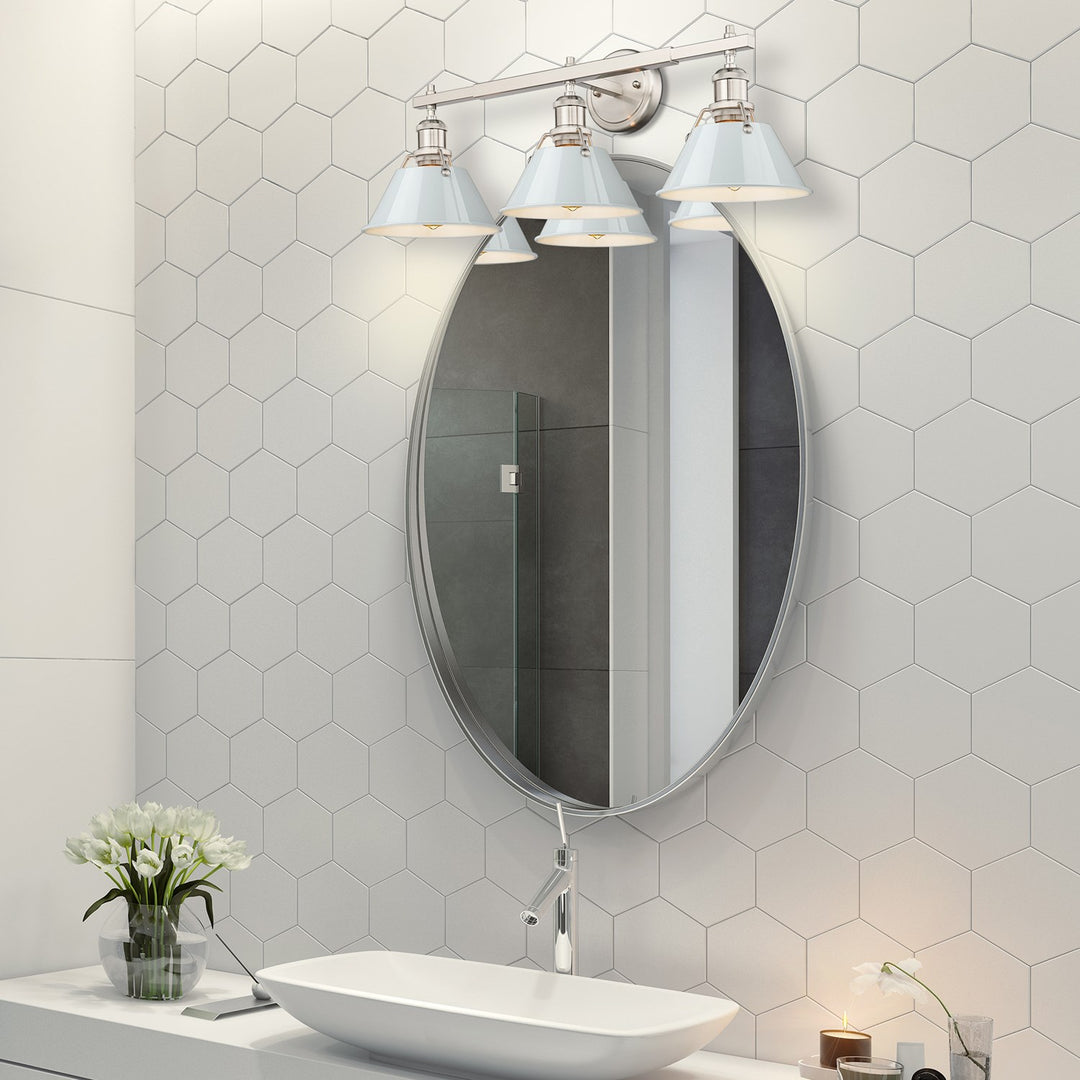 Pw 3 Light Bath Vanity In Pewter With Dusky Blue Shades