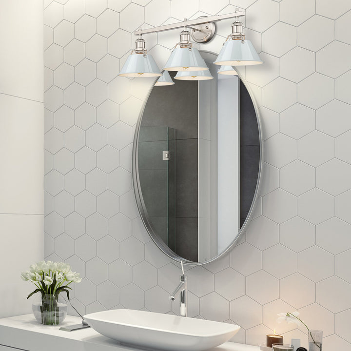 Pw 3 Light Bath Vanity In Pewter With Dusky Blue Shades